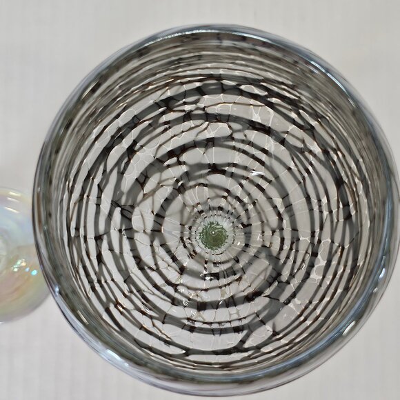 Unique Hand Blown Art Glass 2 Goblets With Chocolate Web Design Over White Base - Picture 7 of 12